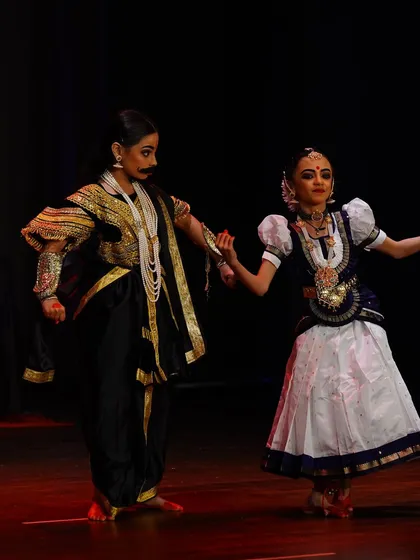 A character interaction from "SREEMAN NARAYAN". Our students learn not just to dance, but to act and convey relationships on stage.