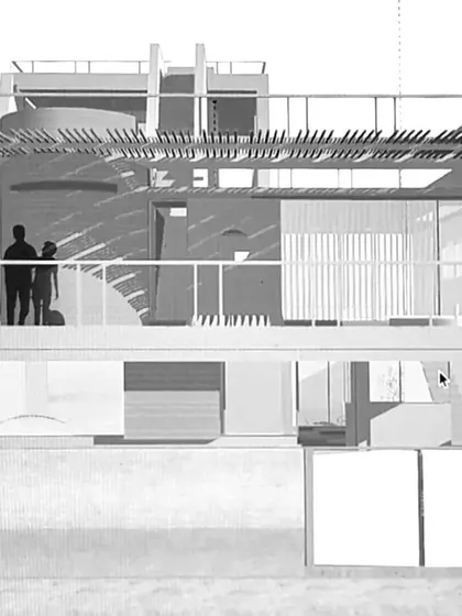 An early architectural rendering showing the cross-section of an upcoming project. This is where the ideas of space, light, and form are first tested and visualized before they become a physical reality.