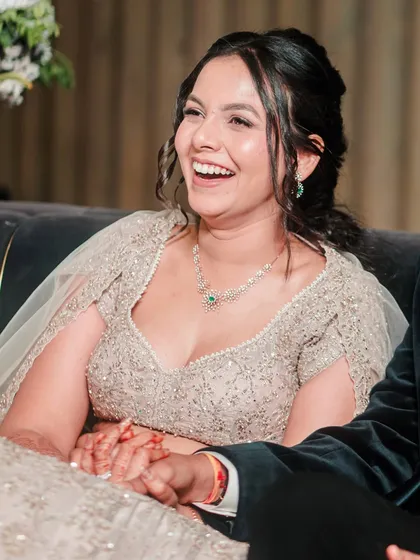 A candid, laughing shot. This is the beauty of a well-styled look; it allows your personality and joy to be the main focus.
