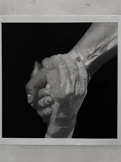 "Helping Hand." This drawing from Day 22 shows one hand firmly grasping another, a simple and powerful symbol of support.