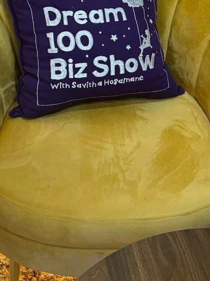 The embroidered cushion in its new home at the podcast studio. It's wonderful to see my work become part of another creative's space.