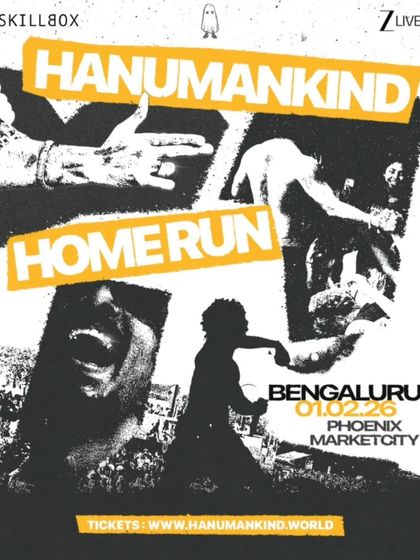 A gritty, black-and-white collage poster for Hanumankind's tour. This alternative design showcases our creative flexibility in promoting a single tour.