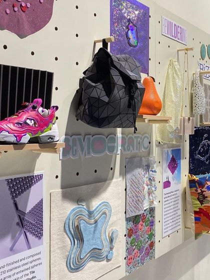 A material and mood board for the 'Artify' trend, exploring a metaverse of possibilities. The collection of democratic, bizarre, and bewildering objects reflects the eclectic nature of digital art and NFT culture.