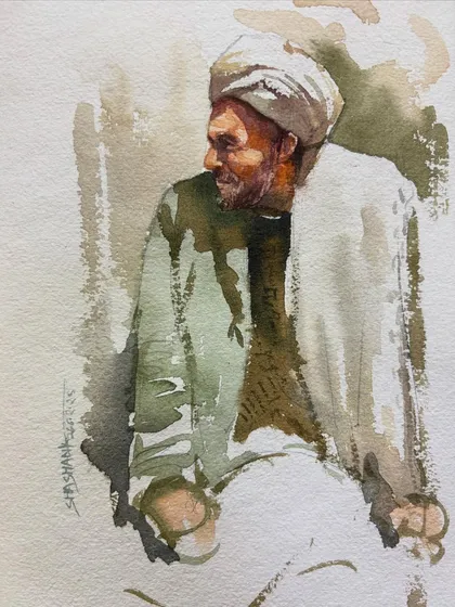 Another example of a watercolor figure study, using a simple and effective palette. This piece demonstrates how to suggest form and mood with minimal brushwork.