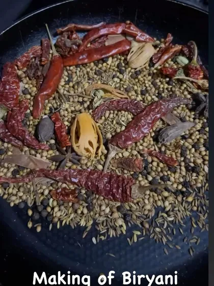 A glimpse into the heart of my biryani masala. I handpick and roast whole spices like star anise, mace, cardamom, and dried chillies to create a fragrant and completely natural spice blend from scratch.