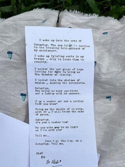 A poem typed for a friend on a bright Saturday. The words speak of seeking and clarity, of waking up to the light. It's a joy to create something personal for the people who support me on this journey.