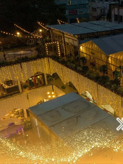 Another stunning drone shot of our venue lit up at night, a true testament to the magical ambiance.