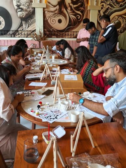 A full house of creativity. This onesie painting party at a cafe shows that you can host a fun art session anywhere. I bring all the materials to your chosen venue.