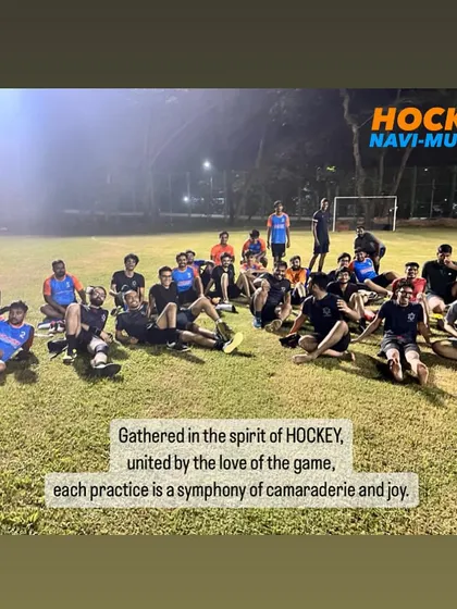 Gathered in the spirit of hockey. A post-practice moment at IIT Powai, where our team is united by a love for the game and great camaraderie.