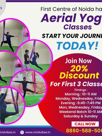 We are the first center in Noida with aerial yoga classes. Start your journey today with a special discount for your first three classes.