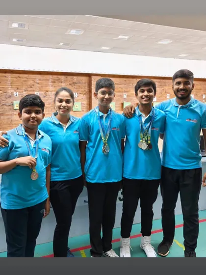 A group of our proud medalists from the 11th Karnataka State Shooting Competition, representing the future of our academy.
