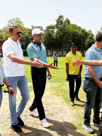 Shaking hands with the opposing team after a great game of cricket. Sportsmanship is paramount.