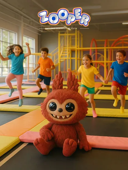 Even our friend Labubu loves the bounce fest. This picture captures the playful and friendly vibe of our park.