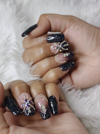 Another view of the dramatic black glitter and 3D rhinestone set, showing the intricate details from a different angle.