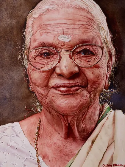 One of my favorite demonstrations, this watercolor portrait from 2020 shows how to capture a serene and dignified expression, focusing on the soft light and the gentle wisdom in her eyes.