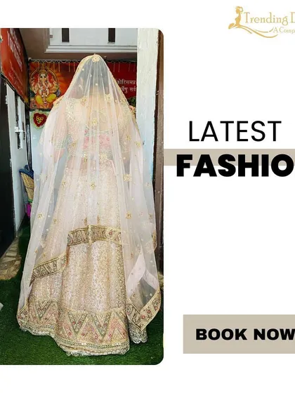 This is one of my classic bridal lehengas, ready for a fitting at my store. I ensure every piece is perfect before it goes to the bride.