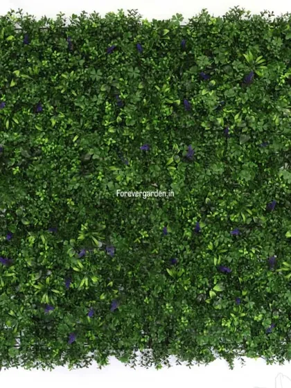 A simple yet elegant green wall panel with subtle hints of purple flowers, perfect for creating a calm and natural-looking backdrop.