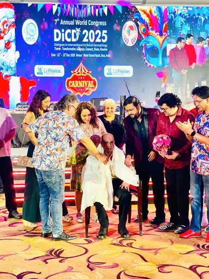 A truly special moment from DiCD 2025: the heartfelt felicitation of my mentor, Dr. S. S. Savant, who received the Lifetime Achievement Award. His legacy continues to inspire generations of dermatologists.