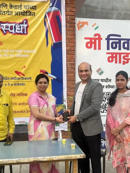 Being felicitated for my role as a special guide and invited artist at the SVEEP voting awareness painting competition. It is fulfilling to use art for civic engagement and social causes.