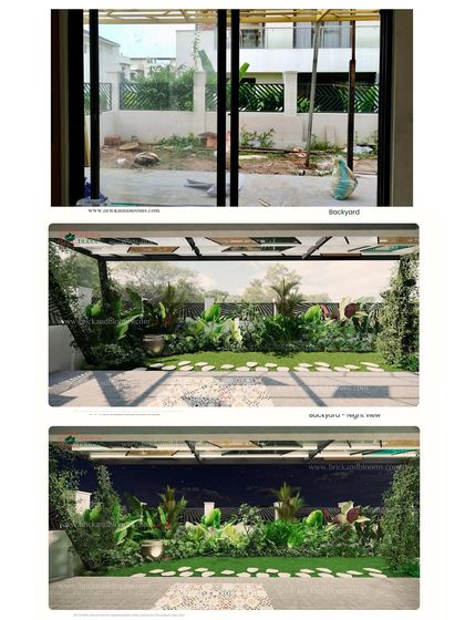 Looking out from the inside, the view is everything. We replaced a barren yard with a multi-layered tropical garden, providing a stunning green vista day and night.