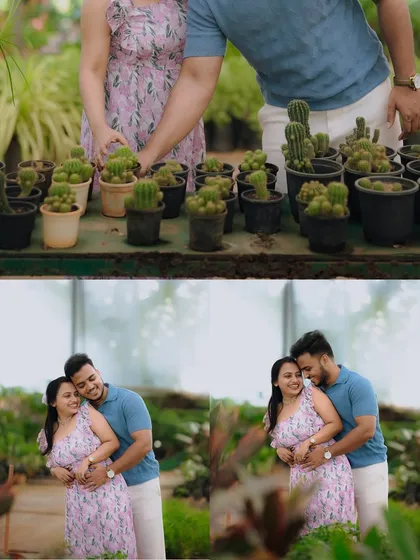 A collage showing close-up and medium shots of a couple in a nursery, highlighting their happy and intimate moments.