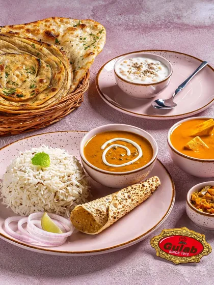 Another angle of the vegetarian thali from Gulab Sweets, showcasing the variety and presentation.