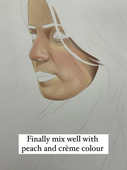 The final step in my skin tone tutorial. I mix everything well with peach and crème colored pencils to get that smooth, realistic finish.