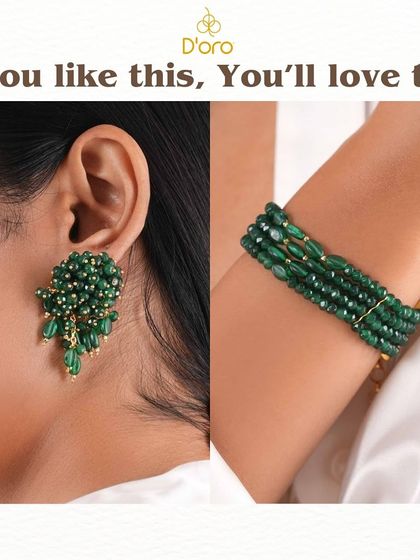 If you like our green earrings, you'll love this matching green beaded bracelet. A perfect combo.