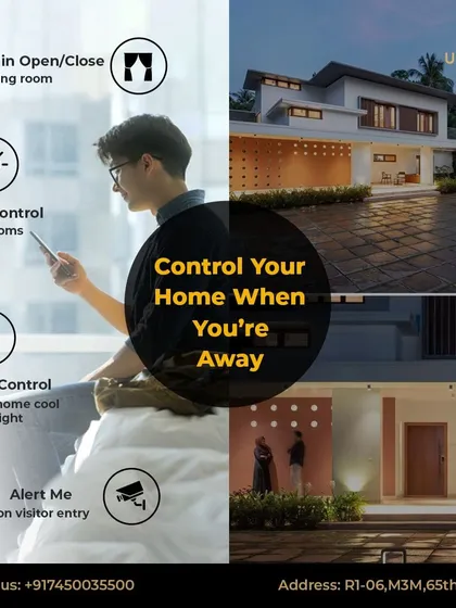 Control your home even when you're away. My system allows you to manage curtains, lights, and climate control remotely, and alerts you when a visitor arrives, ensuring your home is always just the way you want it.