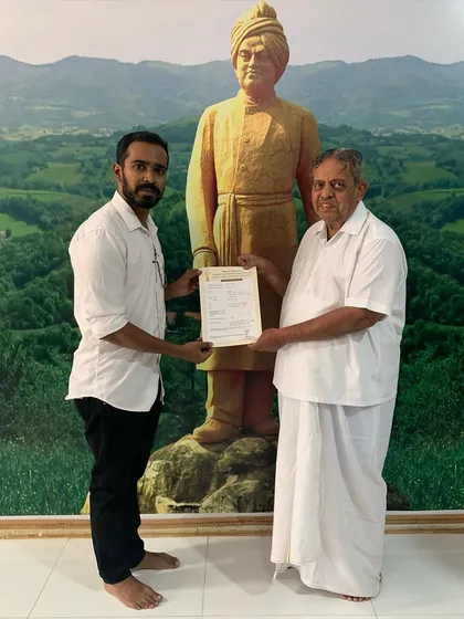 A blessed moment receiving the official VYASA affiliation certificate from Dr. H R Nagendra Guruji. This partnership ensures your certification is recognized and respected globally.