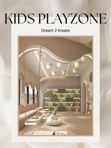 A graphic title card introducing the Kids Playzone project, summarizing its creative and fun design concept.