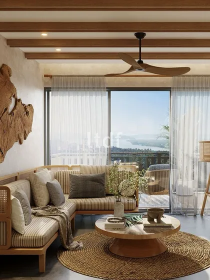 Welcome to Casa Paraiso. Inspired by Anjuna’s iconic palms and soft sands, this apartment's lounge area brings the essence of a Goan beach paradise indoors. It is a serene retreat that perfectly captures the laid-back, sun-kissed spirit of Goa.
