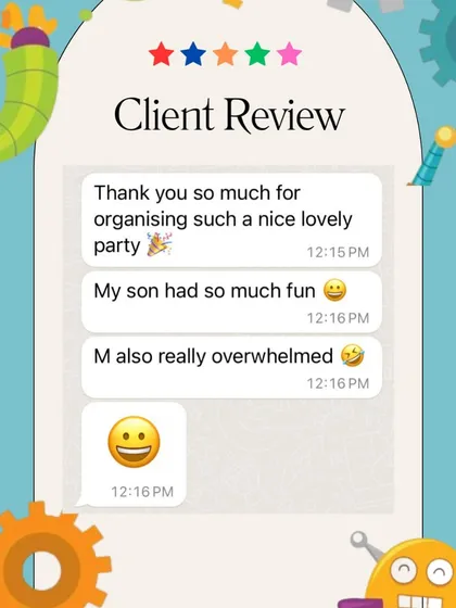 A screenshot of a heartfelt review from a happy client. We live for these messages and are motivated by knowing the kids had fun and the parents were overwhelmed with joy.