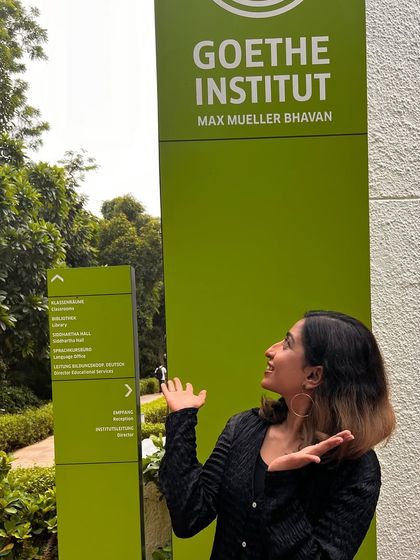 Our team member outside the Goethe-Institut / Max Mueller Bhavan, excited about our upcoming partnership.