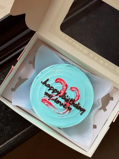 A minimal blue bento cake for a 22nd birthday, with "happy birthday my love" written in a lovely script.