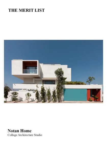 The Notan Home's exterior is a composition of bold, interlocking white volumes with strategic pops of color. The design plays with the concept of 'Notan', a Japanese principle of balancing light and dark, which we translated into an architectural language of solid and void.