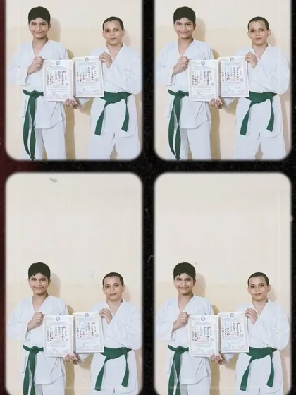 Orange belts upgraded to Green belt. These two have been training hard together and earned their new rank. 💚