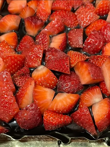 A close-up of the fresh, juicy strawberries that top my chocolate desserts. I believe in using only the best ingredients.