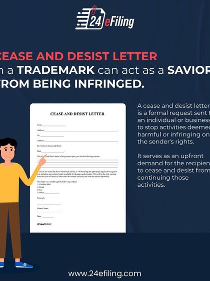 A cease and desist letter is a powerful first step in stopping trademark infringement. This graphic explains how this formal request acts as a savior, demanding that the infringing party stops their activities immediately.