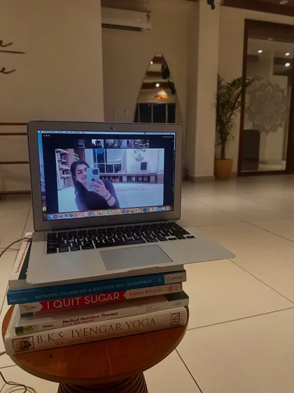 A snapshot from one of my online yoga classes. Yoga is not just about physical fitness; it's about mental peace and showing up for yourself.