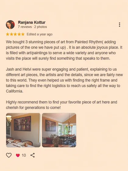 This client, new to the art world, appreciated our patient explanation of different artists and our help with logistics to California.