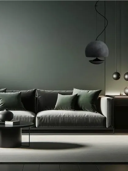 Here, the Spherina hanging speaker is shown in a moody, dark-toned living room. Its suspended design frees up floor and shelf space, making it an ideal audio solution for minimalist and contemporary interiors where clean lines are essential.