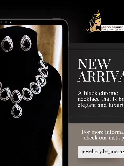 A new arrival alert for this elegant black chrome necklace set. The teardrop-shaped black stones give it a luxurious and sophisticated look, perfect for evening parties.