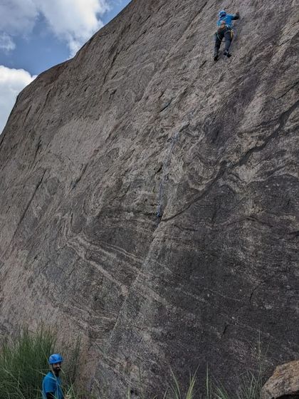 Meet Akash, who was inspired to climb after seeing tiny specks of climbers on Savandurga. Here he is, a tiny speck himself on a massive rock face.
