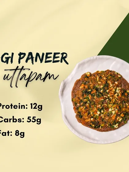 My Ragi Paneer Uttapam is a great way to kickstart your day. It's loaded with the goodness of ragi, paneer, and vegetables, providing 12g of protein to fuel you all day long.