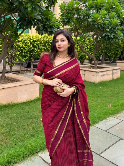 A classic front-facing shot of the Ganesh Chaturthi outfit. I paired it with replica temple jewellery to honor the South Indian aesthetic.