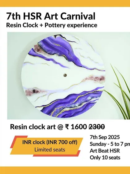 A special offer for our Resin Clock workshop as part of the HSR Art Carnival. You can create a stunning piece and get a free pottery experience.