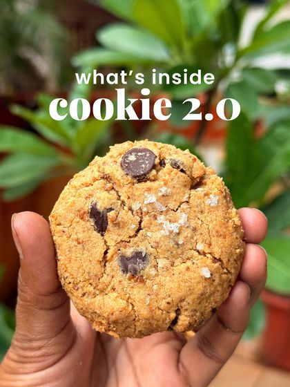 A look at what's inside our Cookie 2.0, our healthy cookie. This is the whole cookie, a perfect blend of wholesome ingredients.