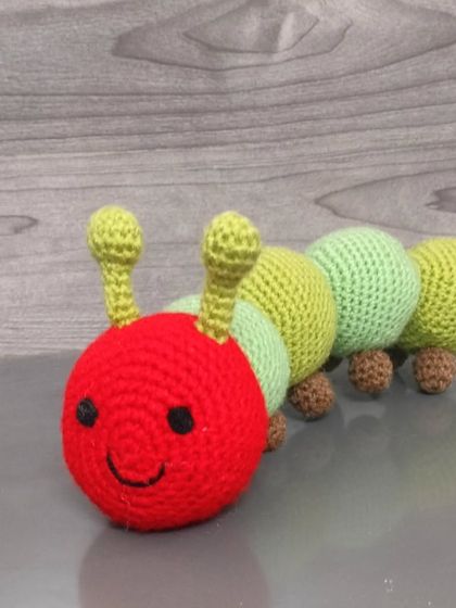 Another angle of the cute crochet caterpillar.