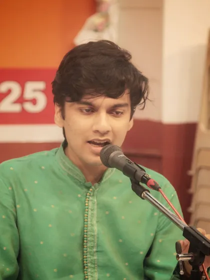 The journey of a student culminates in moments like these. This is a student from our Gurukul, lost in his performance, showcasing the dedication and focus that we cultivate in our classes.